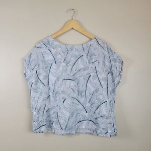 TAHARI Linen Leaf Print Button Back Top